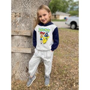 Vintage Pokémon Kids Hoodie and Joggers Sweatsuit Gray Set Misty Ash Pikachu L